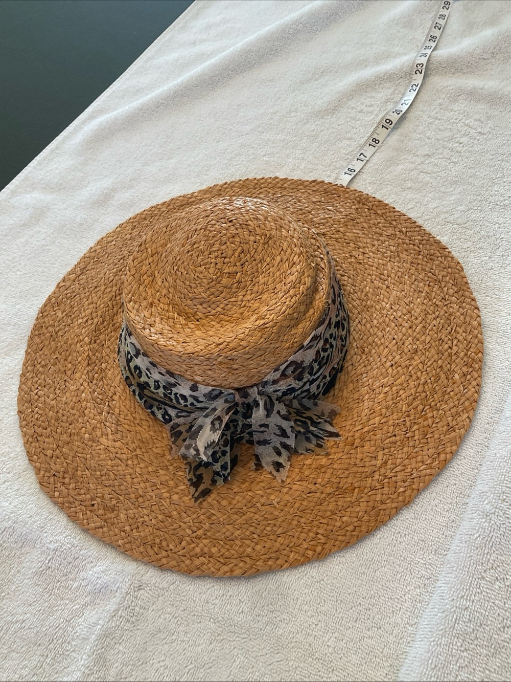 Cappelli Straworld Tan Straw Sun Hat with Leopard Scarf
